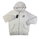 Moncler Men’s Double Badge Zip-up Light Grey Cotton & Shearing Hoodie - XL Slim