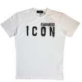Dsquared2 Men’s White T-shirt With Black ‘ICON’ Spray Logo