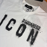 Dsquared2 Men’s White T-shirt With Black ‘ICON’ Spray Logo